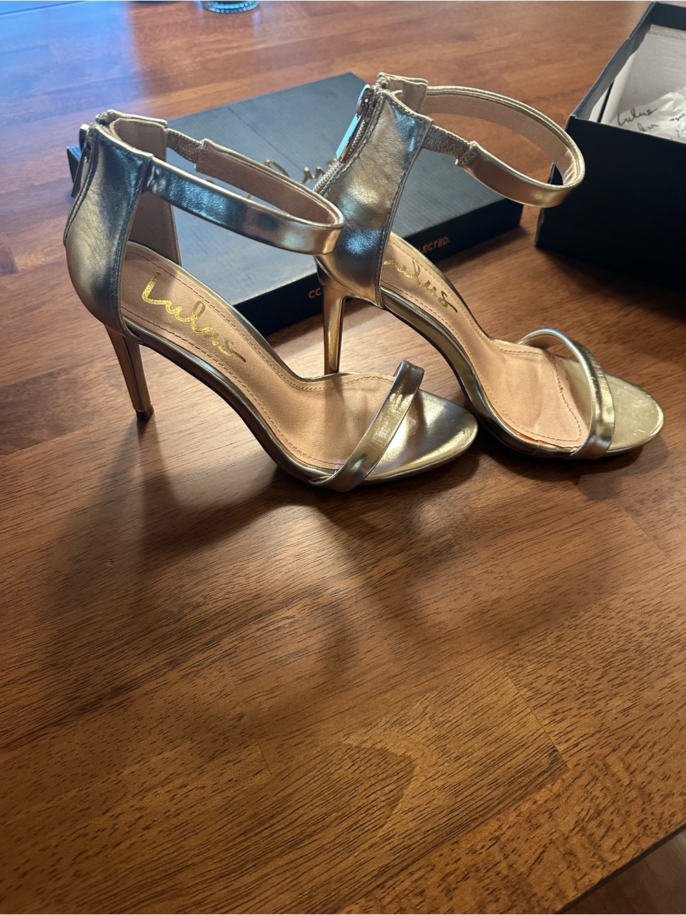 Lulu's Metallic Gold Ankle-Strap Stiletto Heels